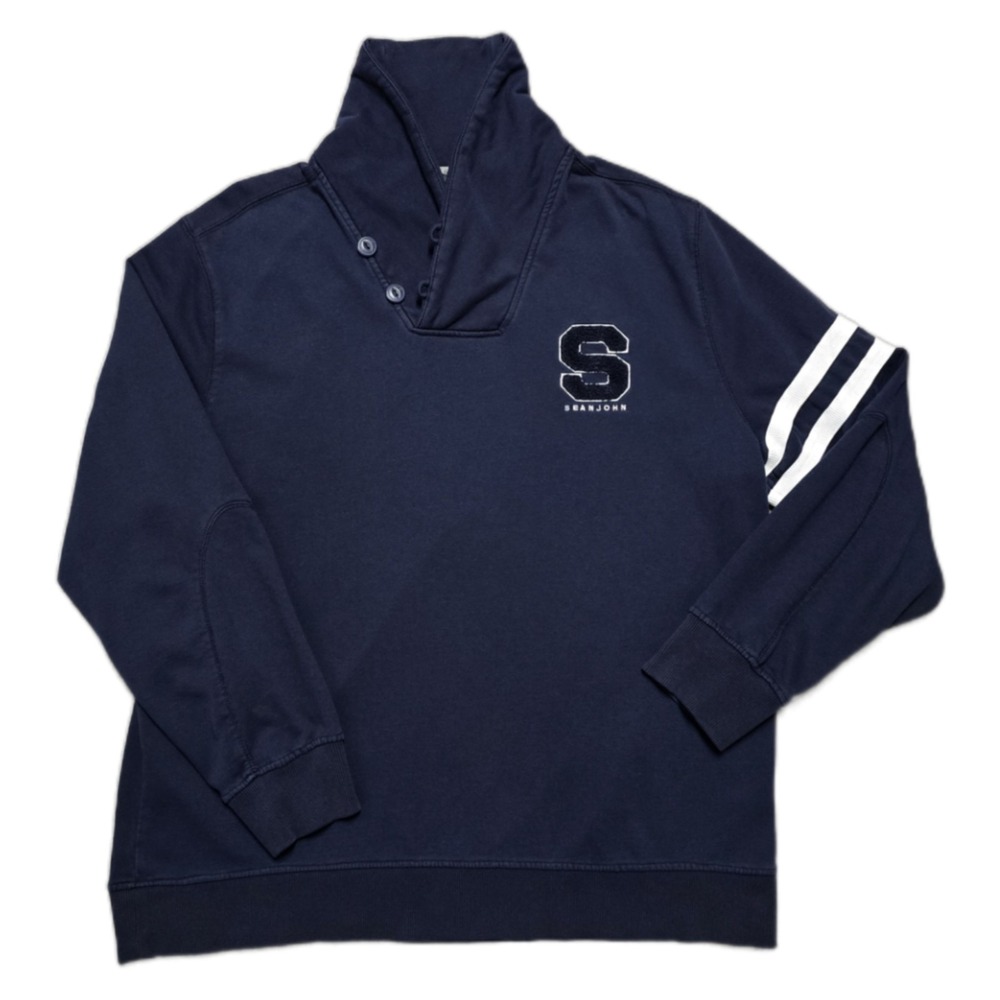 Sean John Men's 3XL Blue Long Sleeve Shawl‎ Collar Toggle Casual Sweater